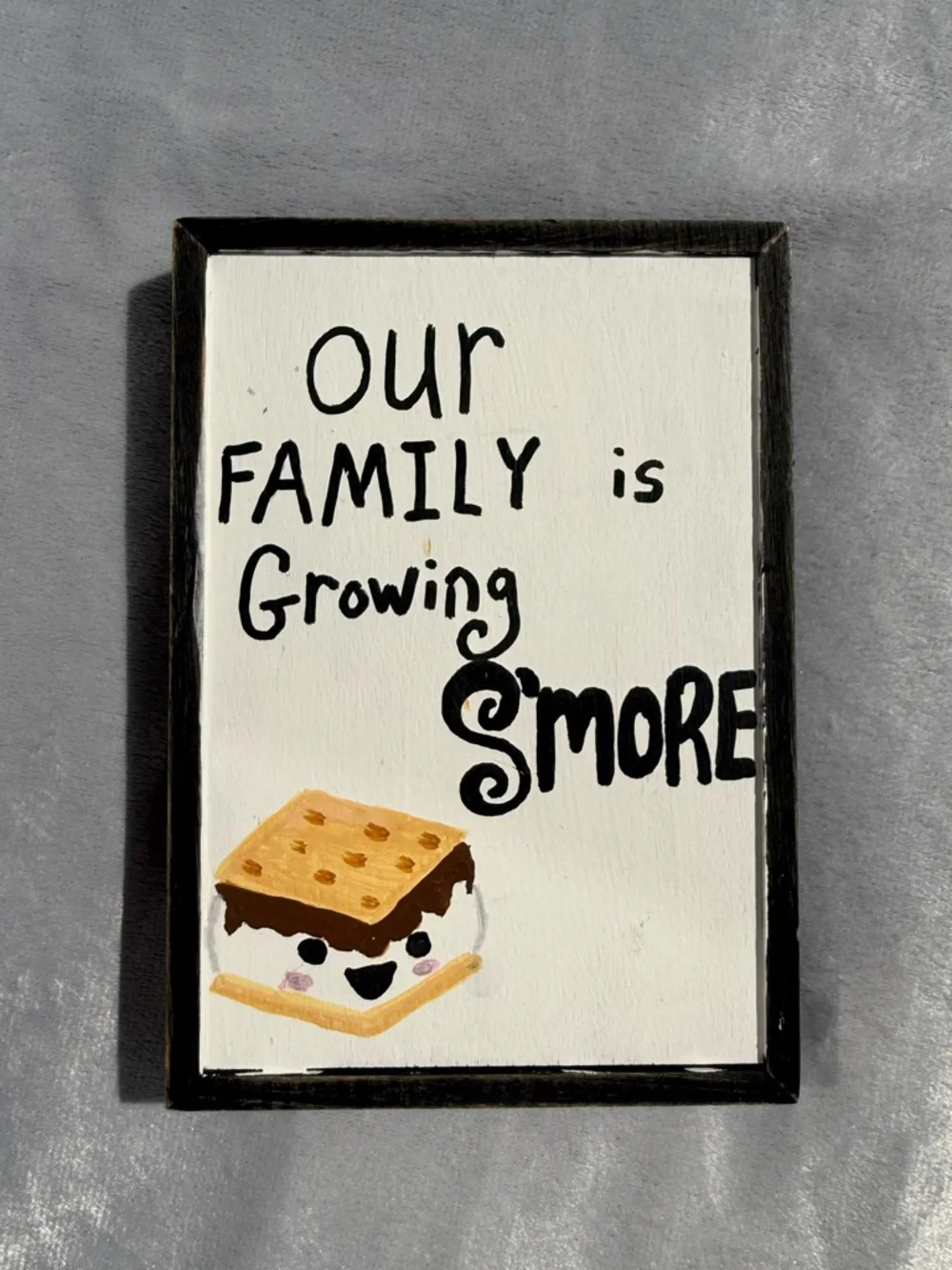 Hand painted pregnancy announcements art 'Our Family is Growing S'more'